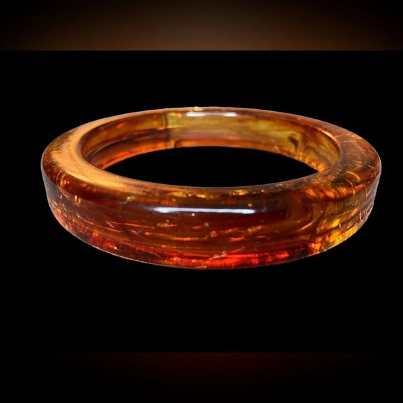 BAKELITE Vintage 1940s Marbled Root Beer Thick Bangle Bracelet Rockabilly TESTED - Picture 1 of 1